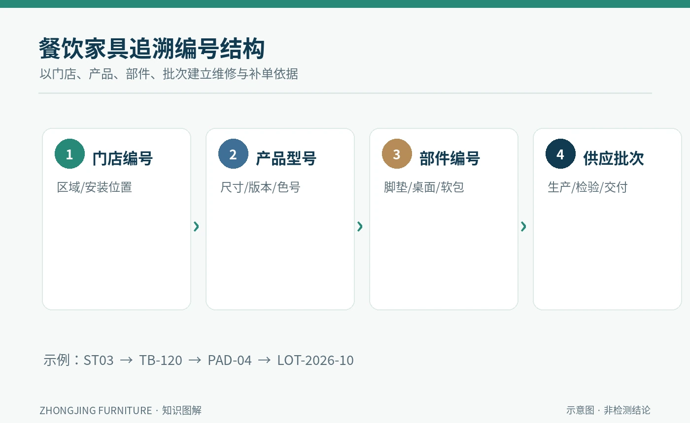 餐厅家具按门店型号部件和生产批次追溯的结构图